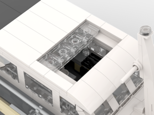 Nautic 35 OC-Sandbeige, Modell einer Motoryacht aus Lego, Detailansicht bewegliches Glasdach