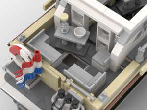Nautic 35 OC-Sandbeige, Modell einer Motoryacht aus Lego, Detailansicht Achterdeck