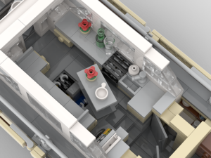 Nautic 35 OC-Sandbeige, Modell einer Motoryacht aus Lego, Detailansicht Salon