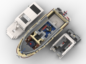 Nautic 35 OC-Sandbeige, Modell einer Motoryacht aus Lego, Modulansicht komplett offen