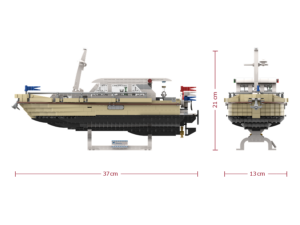 Nautic 35 OC-Sandbeige, Modell einer Motoryacht aus Lego, Maßangaben