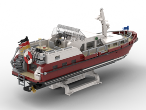 Nautic 41 G-DarkRed, Modell einer Motoryacht aus Lego, Ansicht Steuerbord hinten