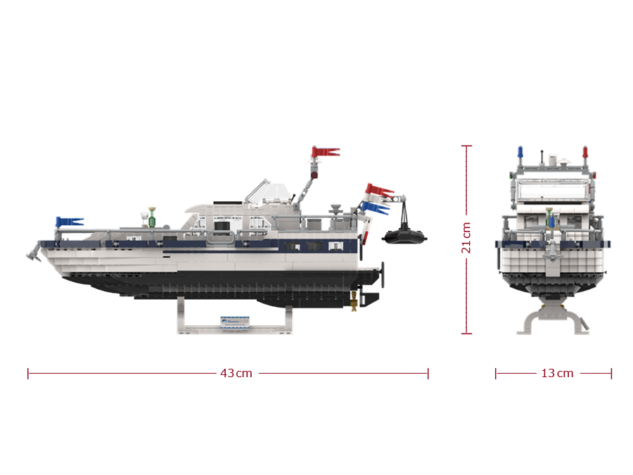 Nautic 38 P white, Modell einer Motoryacht aus Lego, Größenangaben